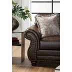 Ensemble Roundhill Furniture Leinster de canapé et causeuse en tissu rembourré avec clous décoratifs, espresso