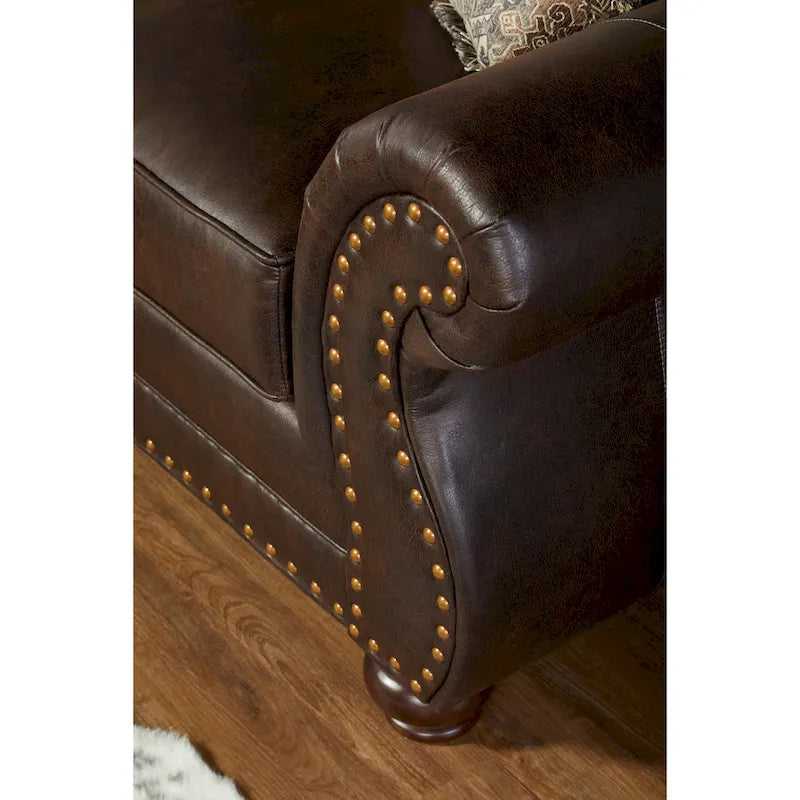 Ensemble Roundhill Furniture Leinster de canapé et causeuse en tissu rembourré avec clous décoratifs, espresso