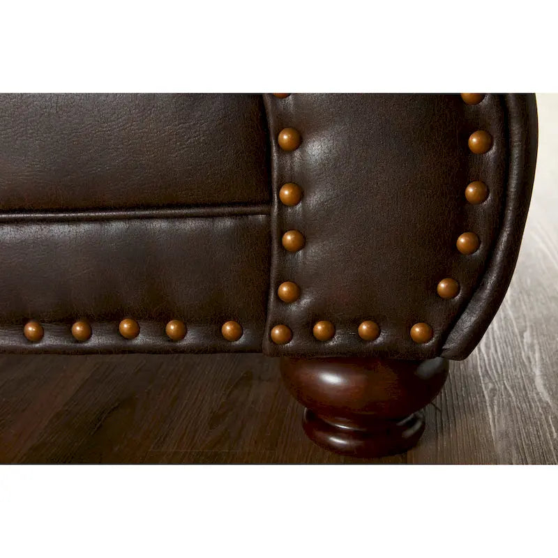 Ensemble Roundhill Furniture Leinster de canapé et causeuse en tissu rembourré avec clous décoratifs, espresso