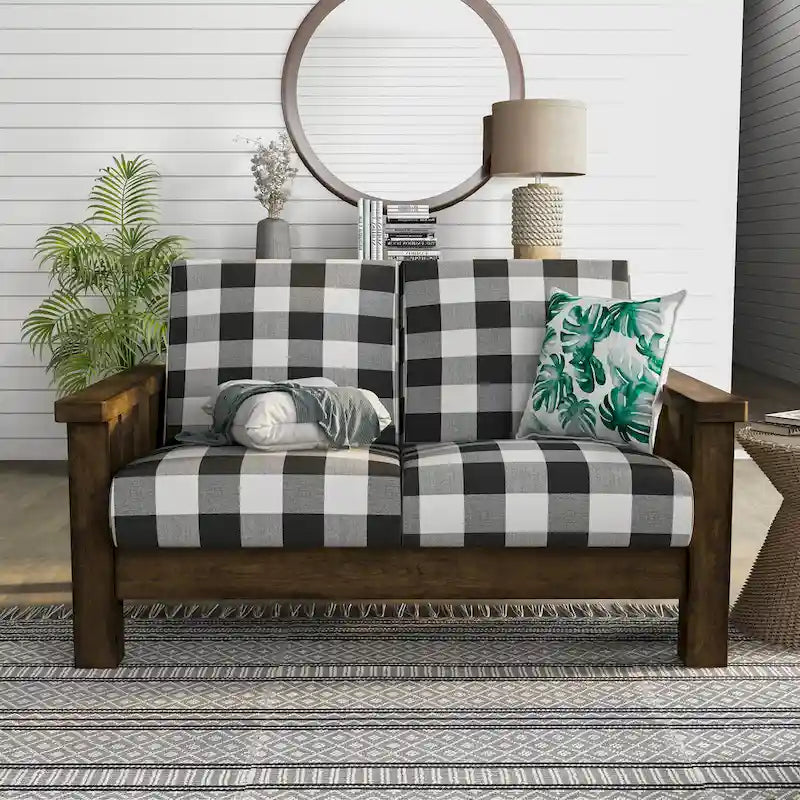 Traditionelles rustikales Zweisitzer-Sofa Jimo aus Eiche mit Leinenbezug von Furniture of America
