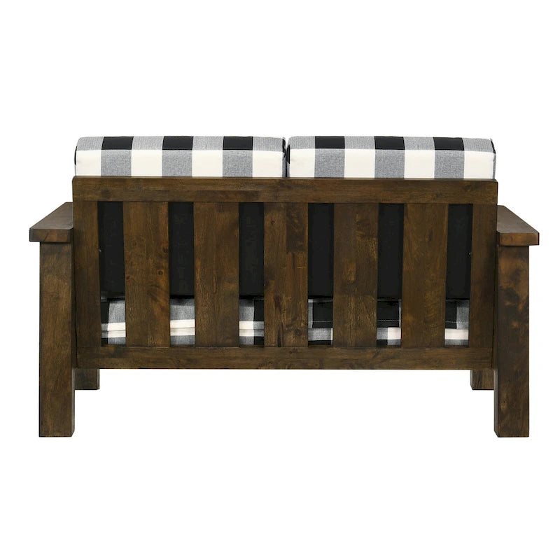 Traditionelles rustikales Zweisitzer-Sofa Jimo aus Eiche mit Leinenbezug von Furniture of America