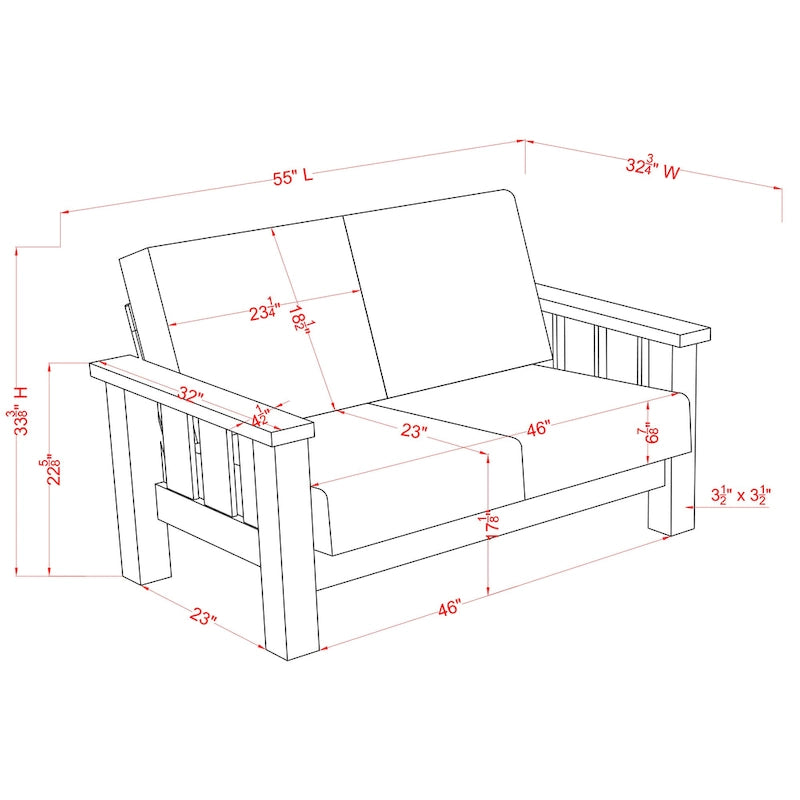 Traditionelles rustikales Zweisitzer-Sofa Jimo aus Eiche mit Leinenbezug von Furniture of America