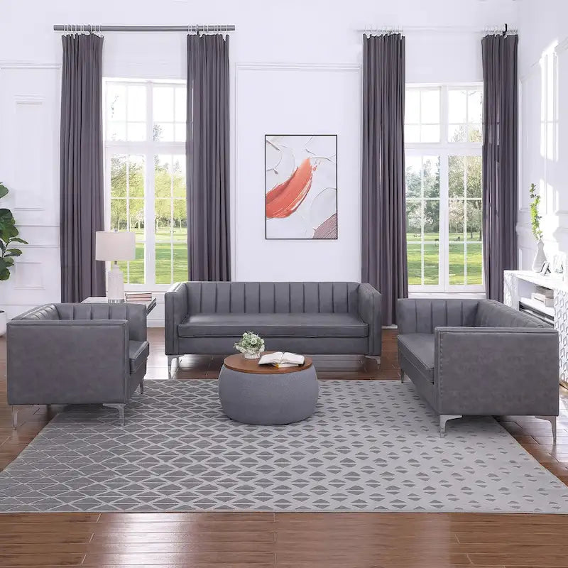 Nowoczesny zestaw sof do salonu Morden Fort, 3-częściowy zestaw: sofa, dwuosobowa sofa i fotel