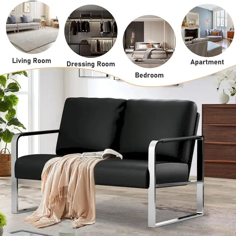 Kleine loveseatbank, mini leren bankje, loveseat van imitatieleer voor kleine ruimtes, kleine loveseatbank van imitatieleer, kleine bank