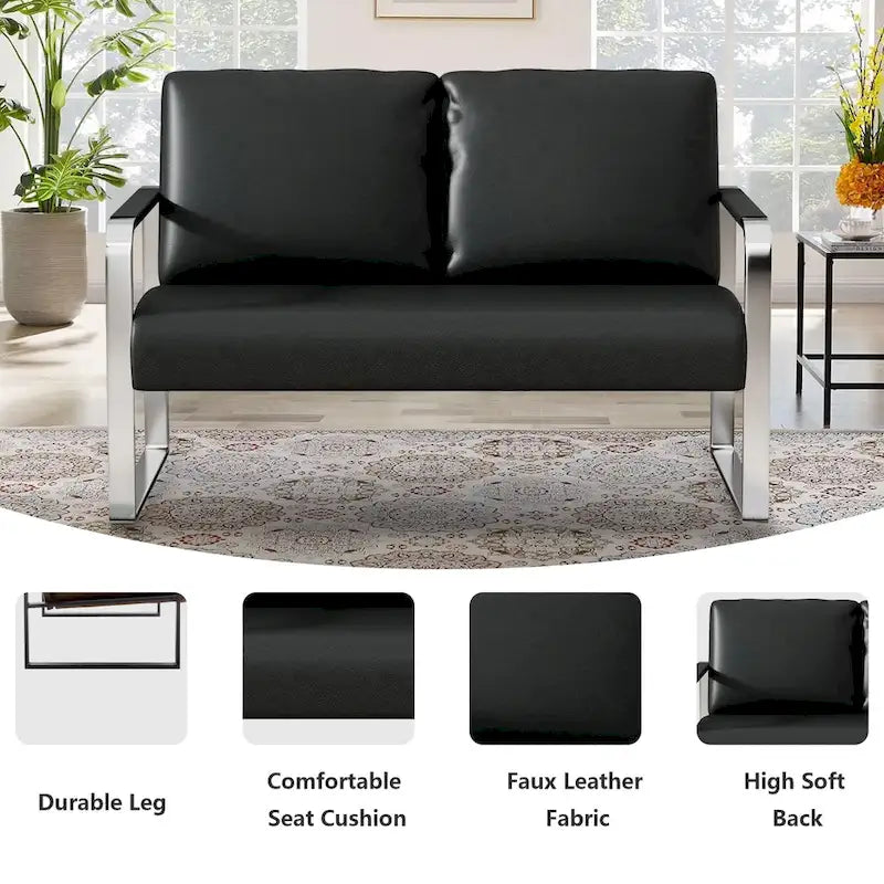 Kleine loveseatbank, mini leren bankje, loveseat van imitatieleer voor kleine ruimtes, kleine loveseatbank van imitatieleer, kleine bank