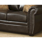 Louis traditionelle zweisitzige Sofa aus braunem italienischem Leder – N/A