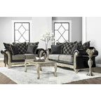 Roundhill Furniture San Marino 2-Tone Fabric Wooden Frame Sofa and Loveseat with 3 Tables Set in Ebony