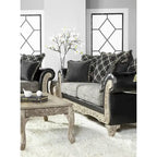 Roundhill Furniture San Marino 2-farbiges Set aus Sofa und Loveseat mit Holzrahmen und 3 Tischen in Ebenholz