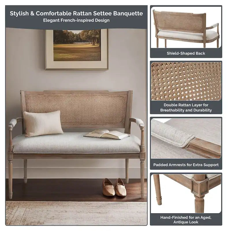Panca Willshire beige in legno naturale recuperato Madison Park