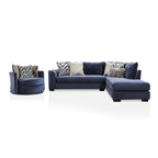 Ensemble Slaren 2 pièces composé d’une méridienne et d’un fauteuil rembourrés en microfibre bleu marine, style transitionnel, par Furniture of America