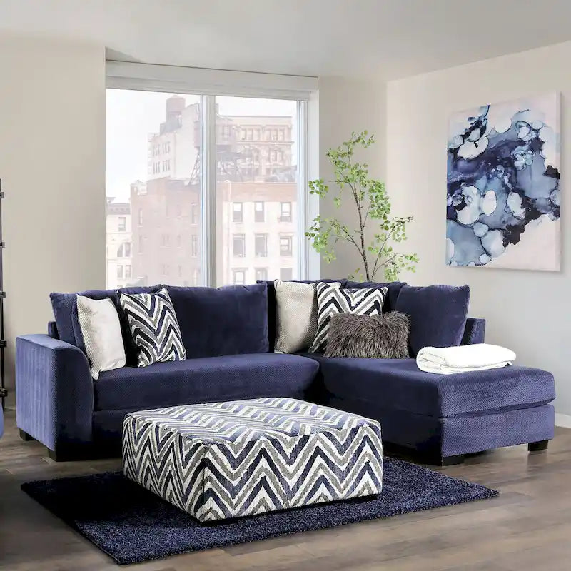 Ensemble Slaren 2 pièces composé d’une méridienne et d’un fauteuil rembourrés en microfibre bleu marine, style transitionnel, par Furniture of America