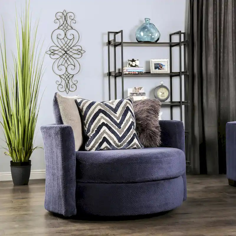 Ensemble Slaren 2 pièces composé d’une méridienne et d’un fauteuil rembourrés en microfibre bleu marine, style transitionnel, par Furniture of America