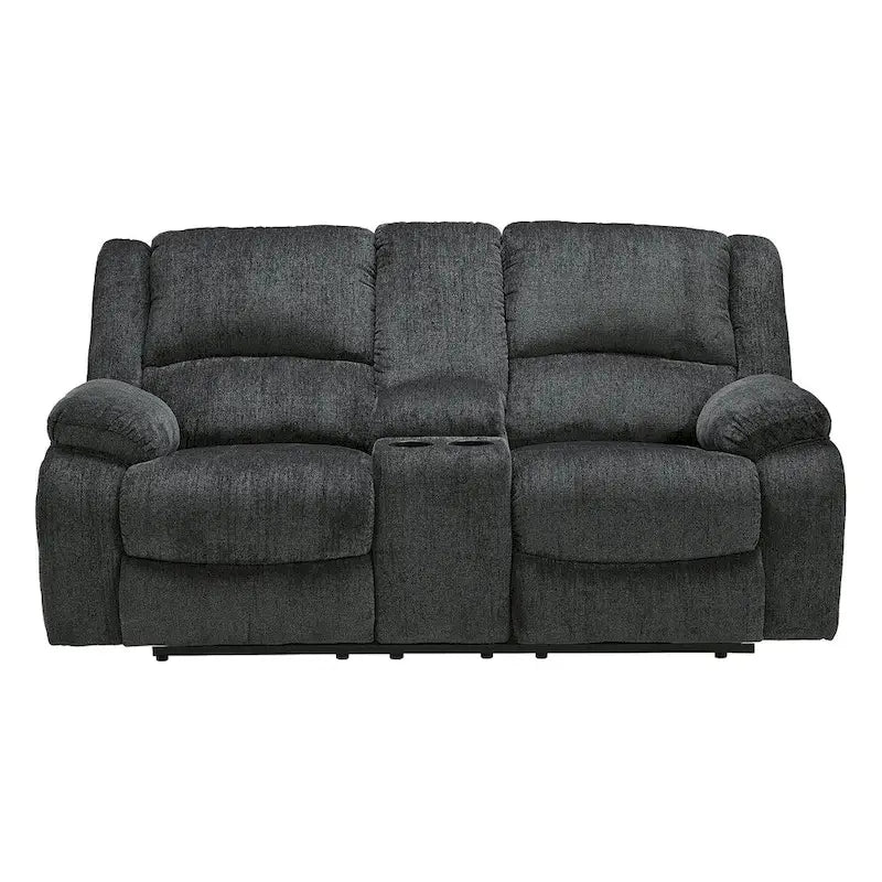 Draycoll Contemporary Double Reclining Loveseat w/Console, Slate - Medium
