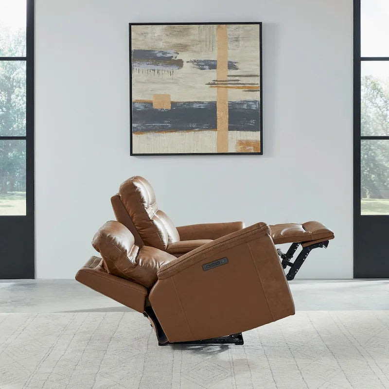 Dwuosobowa sofa z elektrycznie rozkładanymi siedziskami Cooper, skórzana, z konsolą