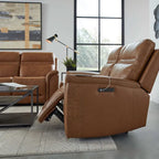 Dwuosobowa sofa z elektrycznie rozkładanymi siedziskami Cooper, skórzana, z konsolą