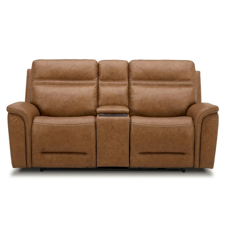 Dwuosobowa sofa z elektrycznie rozkładanymi siedziskami Cooper, skórzana, z konsolą