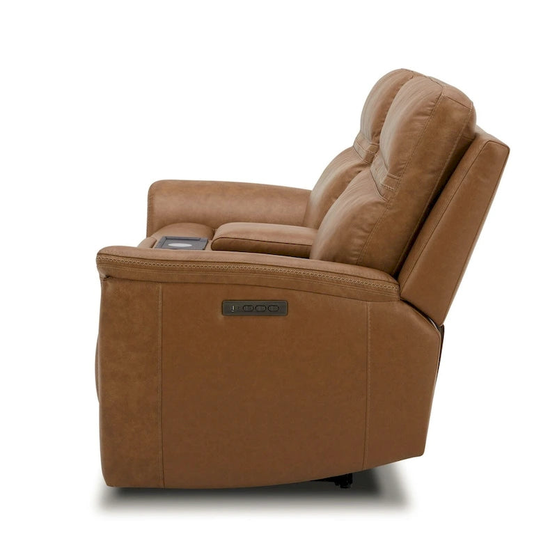 Dwuosobowa sofa z elektrycznie rozkładanymi siedziskami Cooper, skórzana, z konsolą