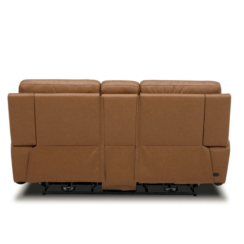 Dwuosobowa sofa z elektrycznie rozkładanymi siedziskami Cooper, skórzana, z konsolą