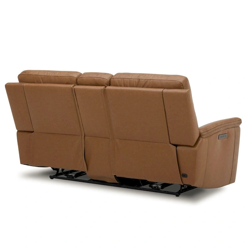 Dwuosobowa sofa z elektrycznie rozkładanymi siedziskami Cooper, skórzana, z konsolą