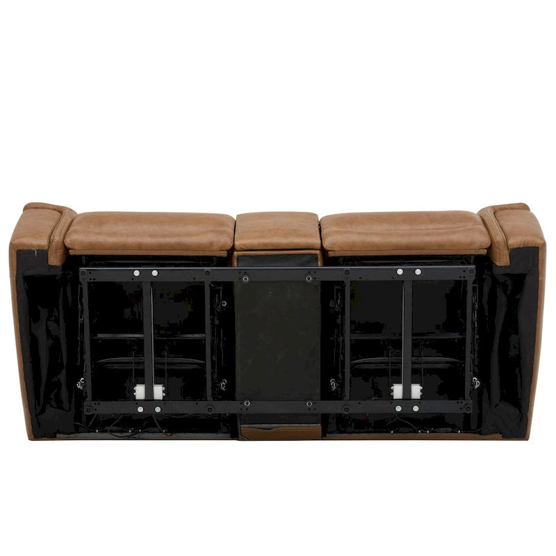 Dwuosobowa sofa z elektrycznie rozkładanymi siedziskami Cooper, skórzana, z konsolą