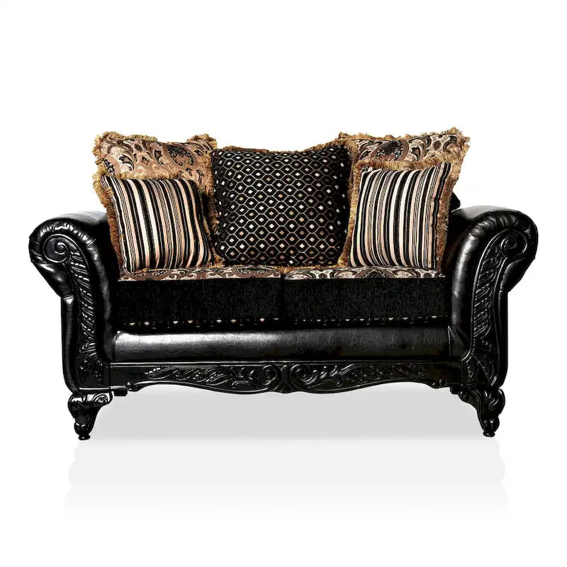 Chateau traditioneller schwarzer Zweisitzer mit Kunstlederbezug von Furniture of America