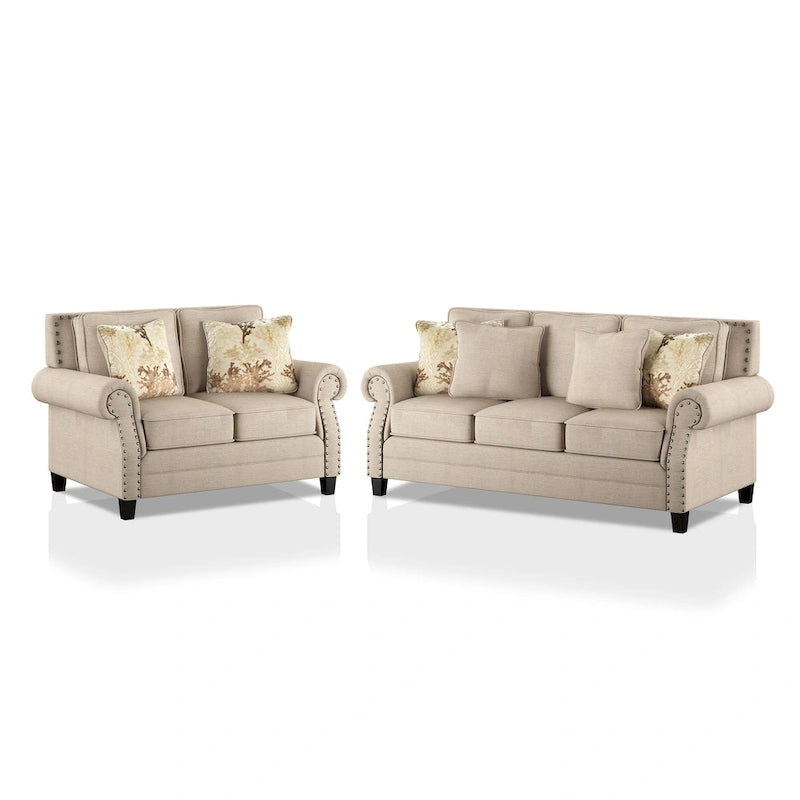 Tradycyjny beżowy 2-częściowy zestaw mebli do salonu Qyn marki Furniture of America