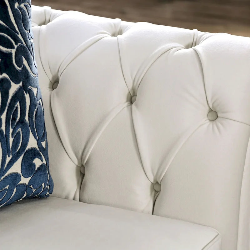Addae glamoureuze 2-delige bankenset van witte stof met capitonnering van Furniture of America