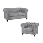 Chesterfield-Eleganz-Kollektion: Zweisitzersofa und Akzentstuhl mit gerollten Armlehnen für Wohnzimmer, Büro und Empfangsbereich