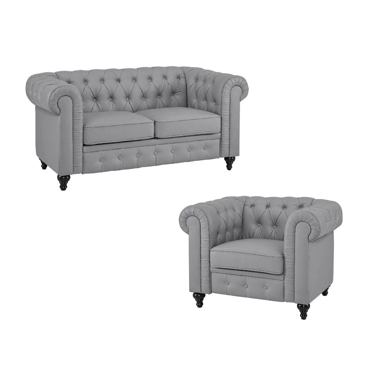 Chesterfield-Eleganz-Kollektion: Zweisitzersofa und Akzentstuhl mit gerollten Armlehnen für Wohnzimmer, Büro und Empfangsbereich
