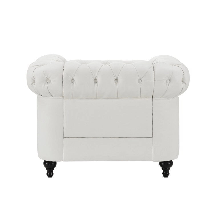 Chesterfield-Eleganz-Kollektion: Zweisitzersofa und Akzentstuhl mit gerollten Armlehnen für Wohnzimmer, Büro und Empfangsbereich