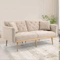Minimalistisches Samtsofa mit Polsterung, getufteter Rückenlehne, Metallfüßen und Doppelsitz, als Schlafsofa fürs Wohnzimmer
