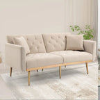 Minimalistisches Samtsofa mit Polsterung, getufteter Rückenlehne, Metallfüßen und Doppelsitz, als Schlafsofa fürs Wohnzimmer