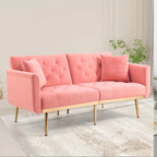 Minimalistisches Samtsofa mit Polsterung, getufteter Rückenlehne, Metallfüßen und Doppelsitz, als Schlafsofa fürs Wohnzimmer