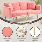 Minimalistisches Samtsofa mit Polsterung, getufteter Rückenlehne, Metallfüßen und Doppelsitz, als Schlafsofa fürs Wohnzimmer