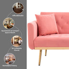 Minimalistisches Samtsofa mit Polsterung, getufteter Rückenlehne, Metallfüßen und Doppelsitz, als Schlafsofa fürs Wohnzimmer