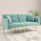 Minimalistisches Samtsofa mit Polsterung, getufteter Rückenlehne, Metallfüßen und Doppelsitz, als Schlafsofa fürs Wohnzimmer