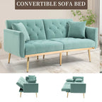 Minimalistisches Samtsofa mit Polsterung, getufteter Rückenlehne, Metallfüßen und Doppelsitz, als Schlafsofa fürs Wohnzimmer