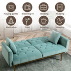 Minimalistisches Samtsofa mit Polsterung, getufteter Rückenlehne, Metallfüßen und Doppelsitz, als Schlafsofa fürs Wohnzimmer