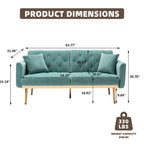 Minimalistisches Samtsofa mit Polsterung, getufteter Rückenlehne, Metallfüßen und Doppelsitz, als Schlafsofa fürs Wohnzimmer