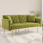 Minimalistisches Samtsofa mit Polsterung, getufteter Rückenlehne, Metallfüßen und Doppelsitz, als Schlafsofa fürs Wohnzimmer