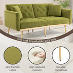Minimalistisches Samtsofa mit Polsterung, getufteter Rückenlehne, Metallfüßen und Doppelsitz, als Schlafsofa fürs Wohnzimmer