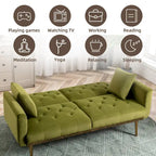 Minimalistisches Samtsofa mit Polsterung, getufteter Rückenlehne, Metallfüßen und Doppelsitz, als Schlafsofa fürs Wohnzimmer