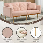 Minimalistisches Samtsofa mit Polsterung, getufteter Rückenlehne, Metallfüßen und Doppelsitz, als Schlafsofa fürs Wohnzimmer