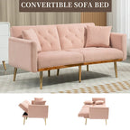 Minimalistisches Samtsofa mit Polsterung, getufteter Rückenlehne, Metallfüßen und Doppelsitz, als Schlafsofa fürs Wohnzimmer