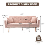 Minimalistisches Samtsofa mit Polsterung, getufteter Rückenlehne, Metallfüßen und Doppelsitz, als Schlafsofa fürs Wohnzimmer