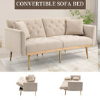 Minimalistisches Samtsofa mit Polsterung, getufteter Rückenlehne, Metallfüßen und Doppelsitz, als Schlafsofa fürs Wohnzimmer
