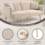 Minimalistisches Samtsofa mit Polsterung, getufteter Rückenlehne, Metallfüßen und Doppelsitz, als Schlafsofa fürs Wohnzimmer
