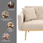 Minimalistisches Samtsofa mit Polsterung, getufteter Rückenlehne, Metallfüßen und Doppelsitz, als Schlafsofa fürs Wohnzimmer