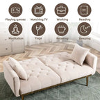 Minimalistisches Samtsofa mit Polsterung, getufteter Rückenlehne, Metallfüßen und Doppelsitz, als Schlafsofa fürs Wohnzimmer