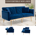 Minimalistisches Samtsofa mit Polsterung, getufteter Rückenlehne, Metallfüßen und Doppelsitz, als Schlafsofa fürs Wohnzimmer